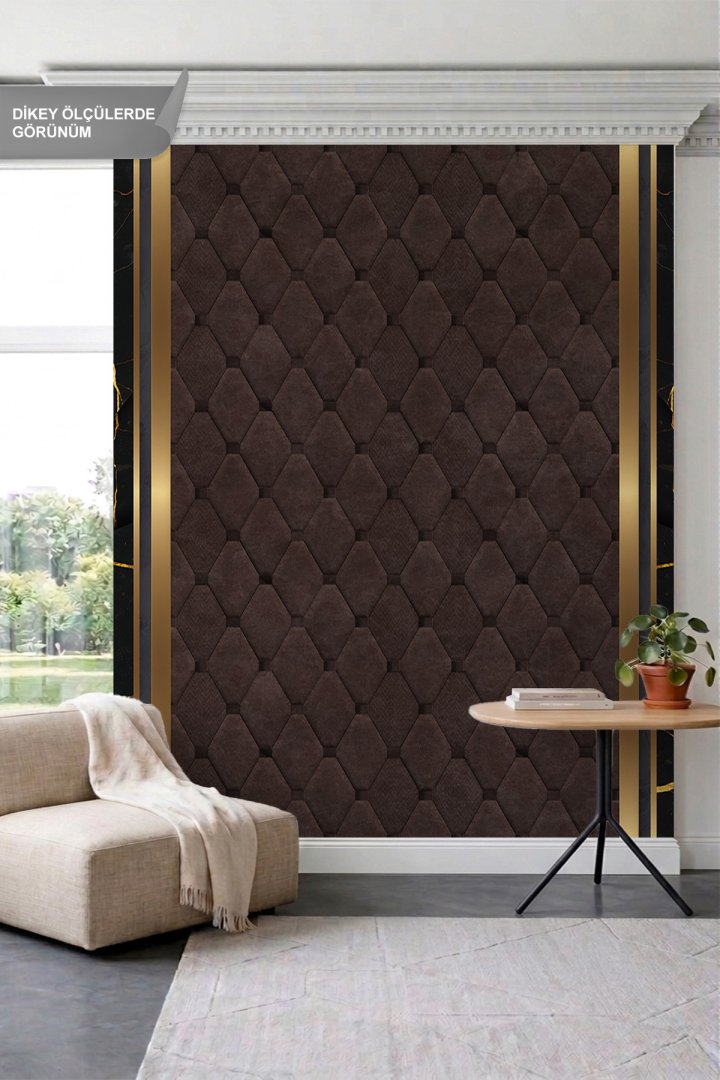 Dreamwall Damarlı Mermer ve Kapitone Deri Panel Görünümlü Tek Parça Tekstil Duvar Kağıdı
