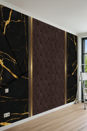 Dreamwall Damarlı Mermer ve Kapitone Deri Panel Görünümlü Tek Parça Tekstil Duvar Kağıdı