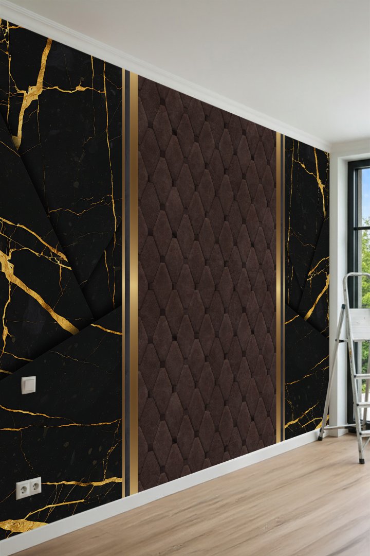 Dreamwall Damarlı Mermer ve Kapitone Deri Panel Görünümlü Tek Parça Tekstil Duvar Kağıdı