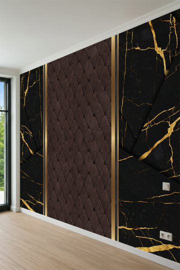 Dreamwall Damarlı Mermer ve Kapitone Deri Panel Görünümlü Tek Parça Tekstil Duvar Kağıdı küçük görsel 3