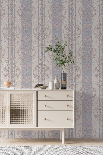 Dreamwall Damask Motifli Klasik 3D Tek Parça Tekstil Duvar Kağıdı küçük görsel 1
