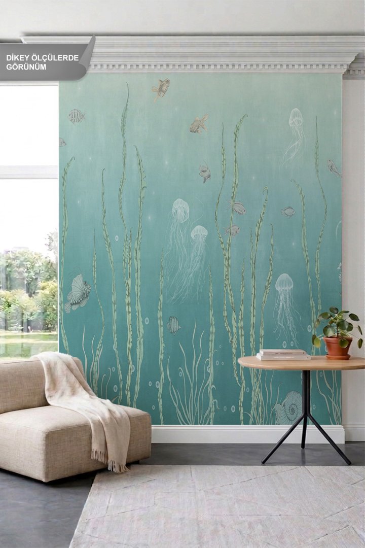 Dreamwall Deniz Altı Dünyası Temalı Çizgisel Tek Parça Tekstil Duvar Kağıdı