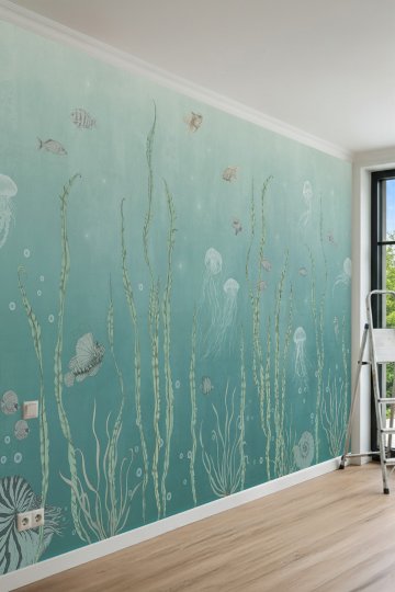 Dreamwall Deniz Altı Dünyası Temalı Çizgisel Tek Parça Tekstil Duvar Kağıdı küçük görsel 2