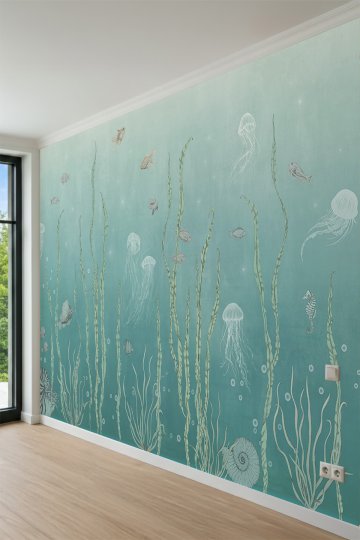 Dreamwall Deniz Altı Dünyası Temalı Çizgisel Tek Parça Tekstil Duvar Kağıdı küçük görsel 3