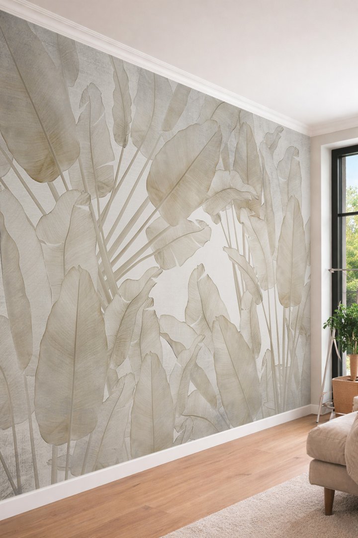 Dreamwall Dev Palmiye Yaprağı Desenli Pastel Modern Tek Parça Tekstil Duvar Kağıdı
