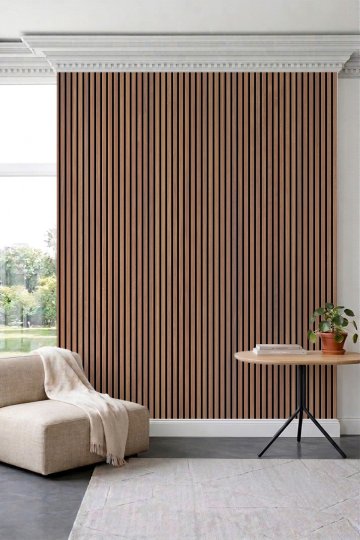 Dreamwall Dikey Ahşap Latalı Akustik Panel Desenli Tek Parça Tekstil Duvar Kağıdı küçük görsel 1