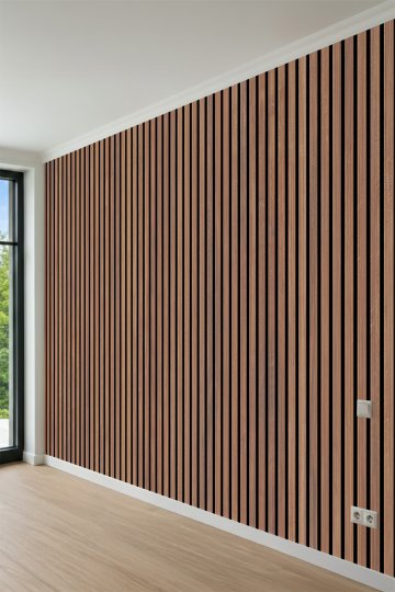 Dreamwall Dikey Ahşap Latalı Akustik Panel Desenli Tek Parça Tekstil Duvar Kağıdı küçük görsel 3