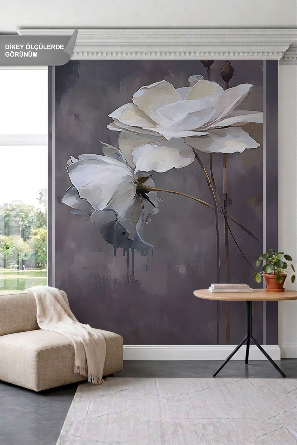 Dreamwall Dikey Panel ve Sanatsal Şakayık Motifli Tek Parça Tekstil Duvar Kağıdı görsel 1