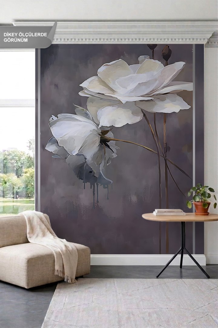 Dreamwall Dikey Panel ve Sanatsal Şakayık Motifli Tek Parça Tekstil Duvar Kağıdı
