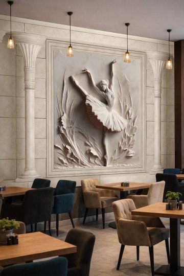 Dreamwall Dinamik Pozlu Rölyef Balerin ve Klasik Sütun Desenli Tek Parça Tekstil Duvar Kağıdı
