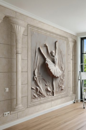 Dreamwall Dinamik Pozlu Rölyef Balerin ve Klasik Sütun Desenli Tek Parça Tekstil Duvar Kağıdı küçük görsel 3