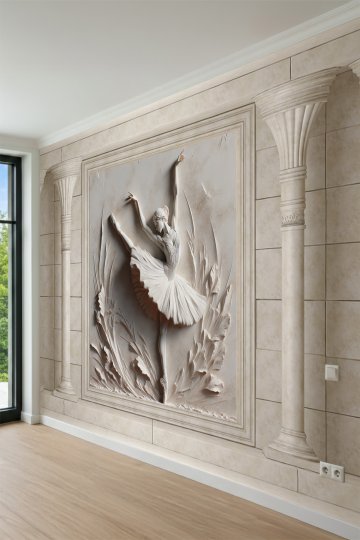 Dreamwall Dinamik Pozlu Rölyef Balerin ve Klasik Sütun Desenli Tek Parça Tekstil Duvar Kağıdı küçük görsel 4