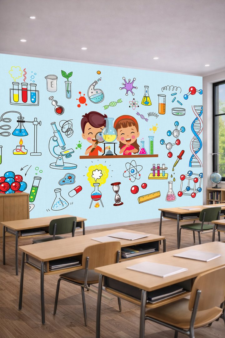 Dreamwall DNA Sarmalı, Molekül Modelleri ve Bilim Temalı Tek Parça Tekstil Duvar Kağıdı