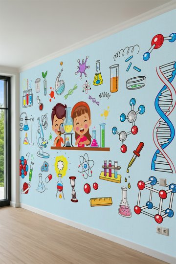 Dreamwall DNA Sarmalı, Molekül Modelleri ve Bilim Temalı Tek Parça Tekstil Duvar Kağıdı küçük görsel 3