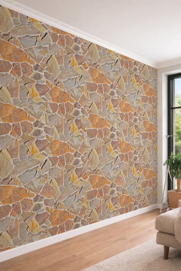 Dreamwall Doğal Kayrak Taşı Görünümlü Tek Parça Tekstil Duvar Kağıdı