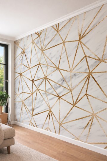 Dreamwall Doğal Mermer Görünümlü ve Altın Damar Detaylı Lüks Duvar Kağıdı 