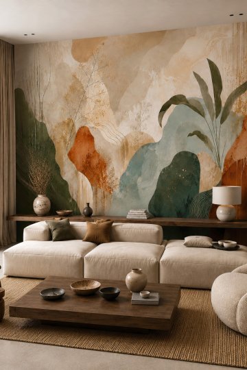 Dreamwall Doğanın Katmanları Suluboya Desenli Tek Parça Tekstil Duvar Kağıdı küçük görsel 2