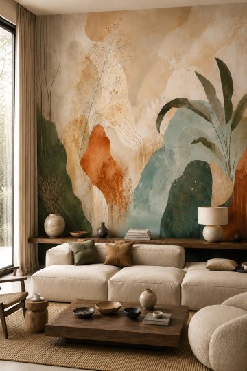 Dreamwall Doğanın Katmanları Suluboya Desenli Tek Parça Tekstil Duvar Kağıdı küçük görsel 4