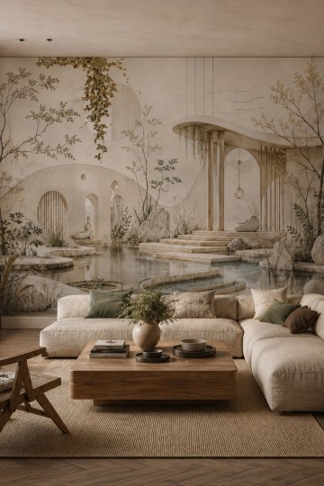 Dreamwall Doğu Bahçesi Pavilion Manzara Tekstil Duvar Kağıdı küçük görsel 3