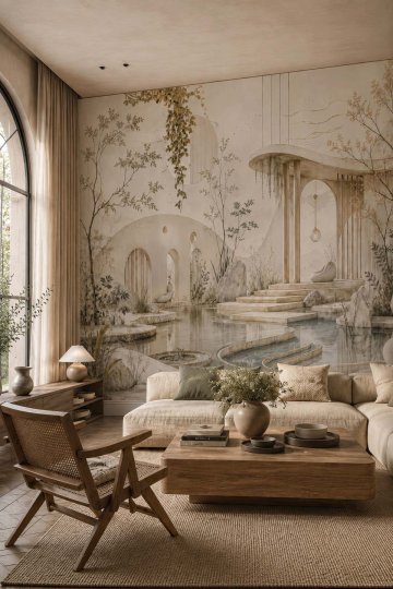 Dreamwall Doğu Bahçesi Pavilion Manzara Tekstil Duvar Kağıdı küçük görsel 2