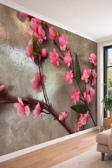Dreamwall -Dokulu Bahar Dalları - Modern 3D Etkili Tek Parça Tekstil Duvar Kağıdı