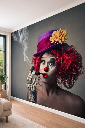 Dreamwall Dramatik Palyaço Figürlü ve Pipo Detaylı Portre Temalı Tek Parça Tekstil Duvar Kağıdı