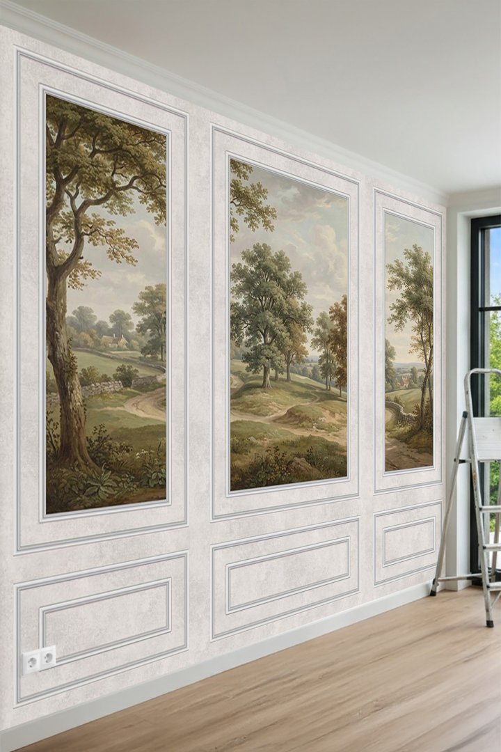 Dreamwall Duvar Çıtası Görünümlü, Klasik Yağlı Boya Manzara Temalı Tekstil Duvar Kağıdı