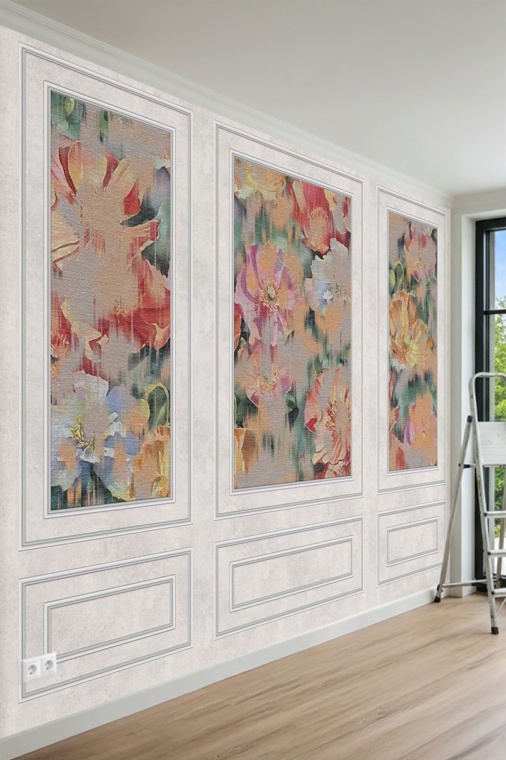Dreamwall Duvar Çıtası Görünümlü, Soyut Sulu Boya Çiçek Desenli Modern Tekstil Duvar Kağıdı