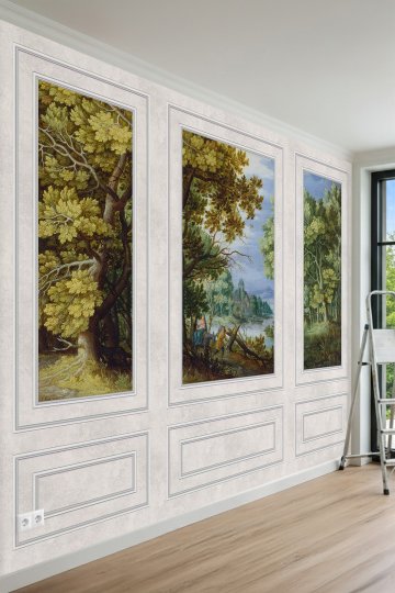 Dreamwall Duvar Çıtası Görünümlü, Tarihi Manzaralı Klasik Yağlı Boya Tablo Esintili Tekstil Duvar Kağıdı