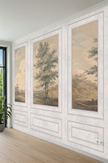 Dreamwall Duvar Çıtası ve Bulutlu Gökyüzü- Ağaç Manzaralı Tekstil Duvar Kağıdı
