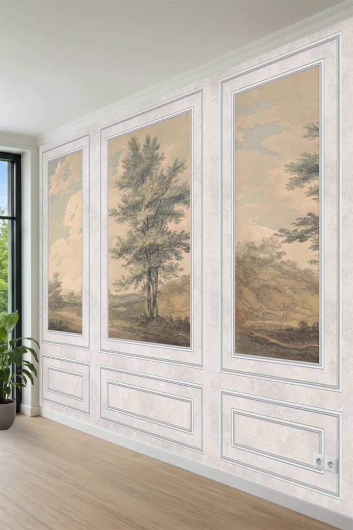 Dreamwall Duvar Çıtası ve Bulutlu Gökyüzü- Ağaç Manzaralı Tekstil Duvar Kağıdı