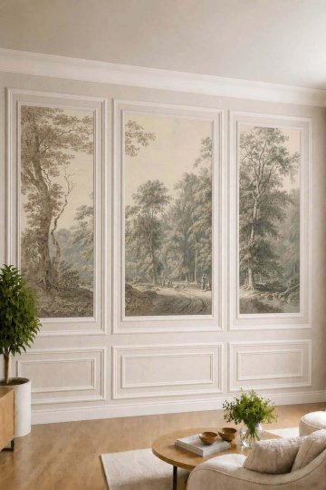 Dreamwall Duvar Çıtası ve Doğa Temalı Klasik Yağlı Boya Görünümlü Tekstil Duvar Kağıdı