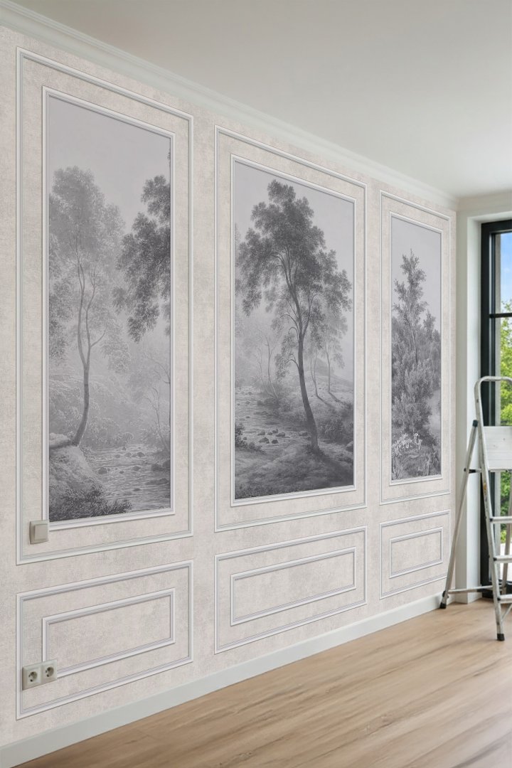 Dreamwall Duvar Çıtası ve Gravür Orman ve Nehir Manzaralı Modern Tekstil Duvar Kağıdı