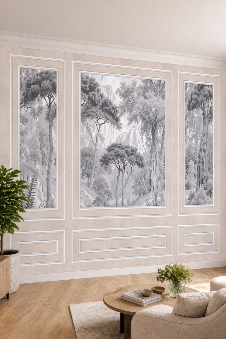 Dreamwall Duvar Çıtası ve Huzurlu Vadi Manzarası Desenli Tek Parça Tekstil Duvar Kağıdı
