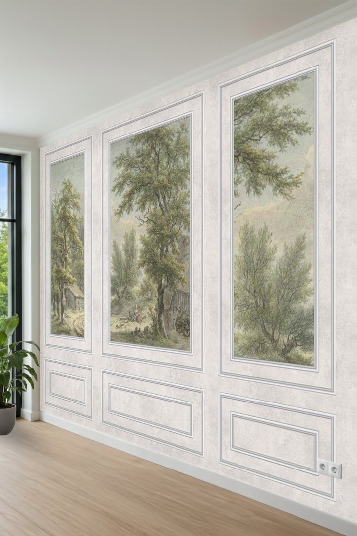 Dreamwall Duvar Çıtası ve Klasik Kırsal Yağlı Boya Tablo Görünümlü Tekstil Duvar Kağıdı