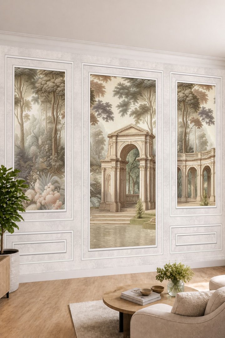 Dreamwall Duvar Çıtası ve Klasik Mimari Desenli Modern Tekstil Duvar Kağıdı