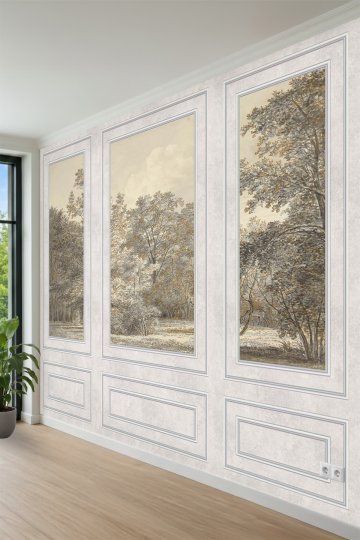 Dreamwall Duvar Çıtası ve Klasik Orman Manzaralı Çizim Görünümlü Tekstil Duvar Kağıdı