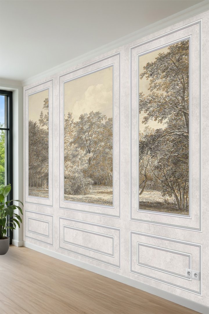 Dreamwall Duvar Çıtası ve Klasik Orman Manzaralı Çizim Görünümlü Tekstil Duvar Kağıdı