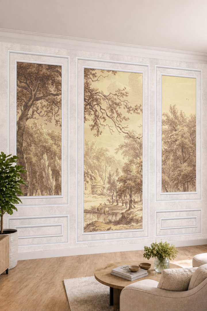 Dreamwall Duvar Çıtası ve Nostaljik Kır Manzara Desenli Tek Parça Tekstil Duvar Kağıdı