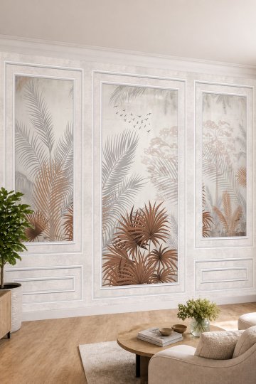 Dreamwall Duvar Çıtası ve Orman Desenli Vintage Esintili Tek Parça Tekstil Duvar Kağıdı