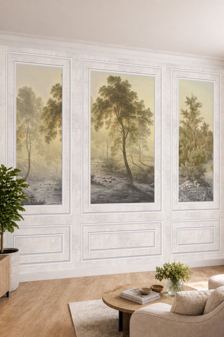 Dreamwall Duvar Çıtası ve Sanatsal Gravür Orman Manzaralı Tekstil Duvar Kağıdı