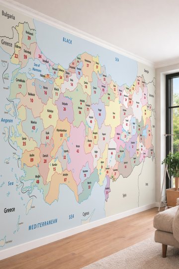 Dreamwall Eğitici Renkli Türkiye Siyasi Haritası - Okul ve Ofis İçin Tek Parça Tekstil Duvar Kağıdı