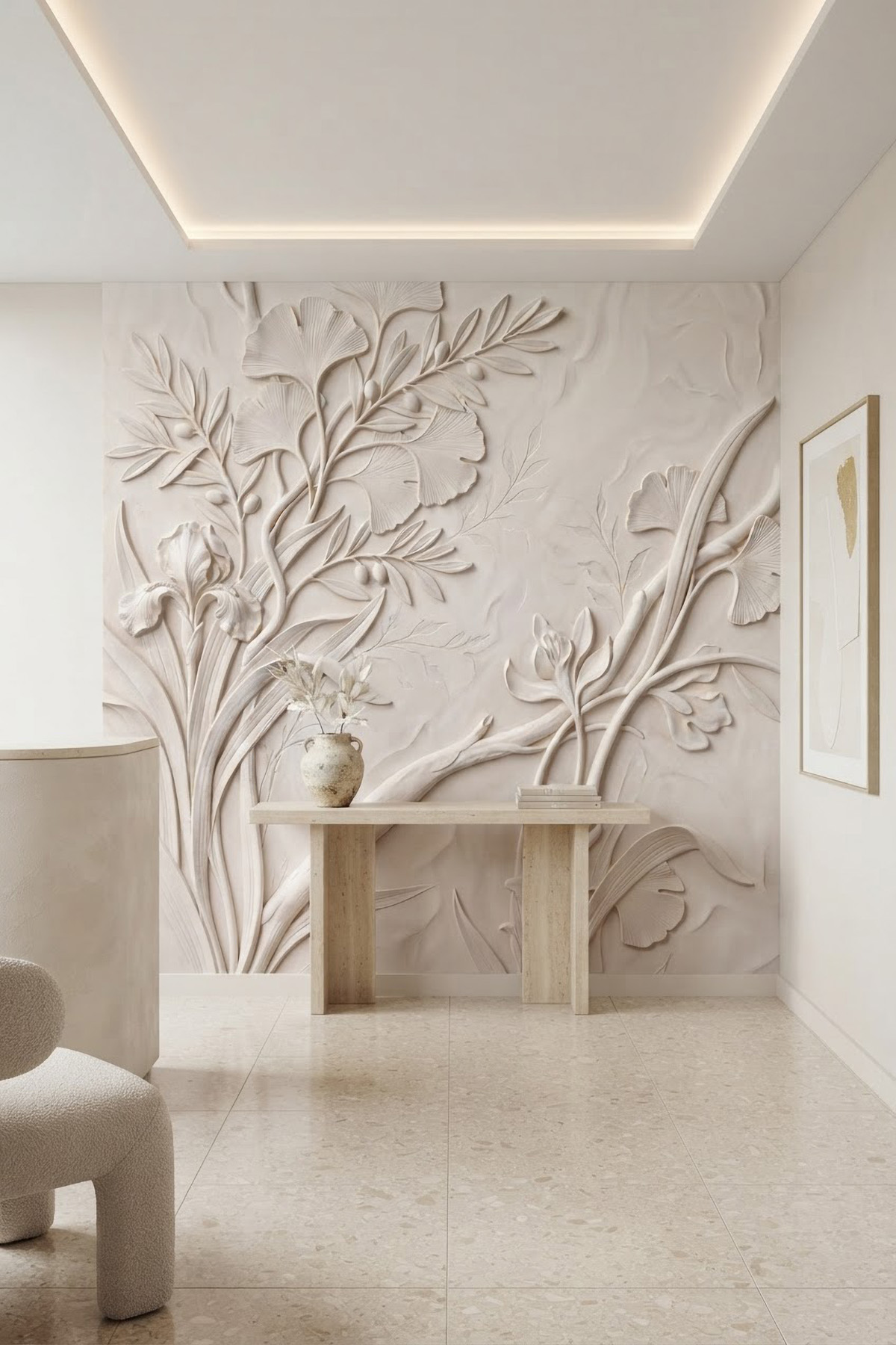 Dreamwall Elara Rölyefi- Kabartma Görünümlü Bitki Desenli Tek Parça Tekstil Duvar Kağıdı  görsel 1