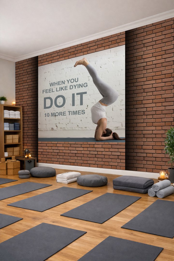 Dreamwall Endüstriyel Tuğla Desenli Motivasyon Yazılı Fitness Salonu Konseptli Tek Parça Tekstil Duv...