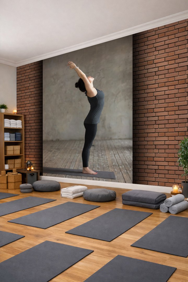 Dreamwall Endüstriyel Tuğla Desenli Niş Görünümlü Yoga ve Pilates Konseptli Tek Parça Tekstil Duvar...
