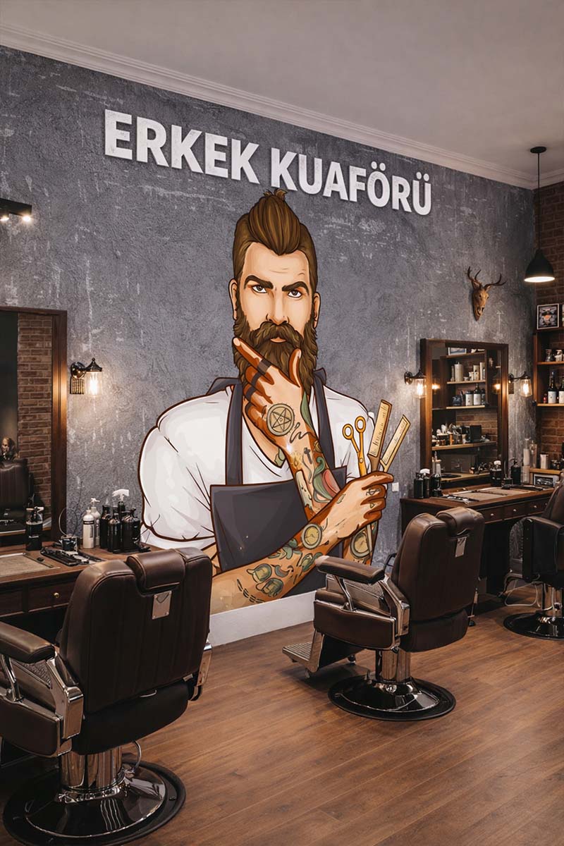 Dreamwall Erkek Kuaförü & Berber Duvar Kağıdı | Logolu Tek Parça Özel Tasarım görsel 1