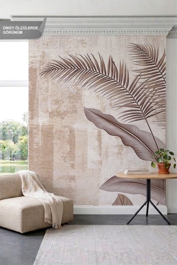 Dreamwall Eskitilmiş Bakır Tonlu Tropikal Yaprak Desenli Tek Parça Tekstil Duvar Kağıdı küçük görsel 1