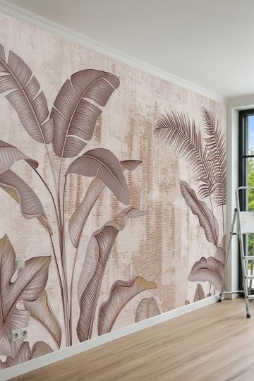 Dreamwall Eskitilmiş Bakır Tonlu Tropikal Yaprak Desenli Tek Parça Tekstil Duvar Kağıdı küçük görsel 2