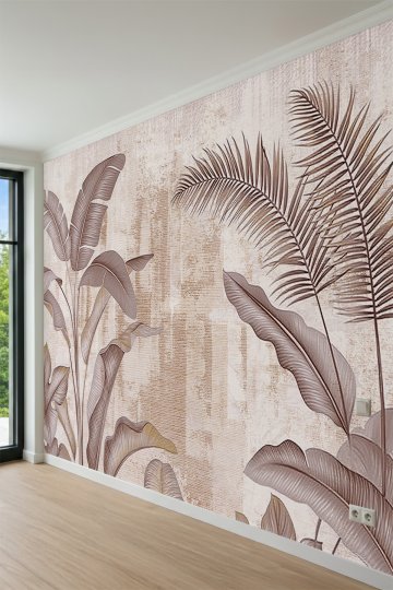 Dreamwall Eskitilmiş Bakır Tonlu Tropikal Yaprak Desenli Tek Parça Tekstil Duvar Kağıdı küçük görsel 3
