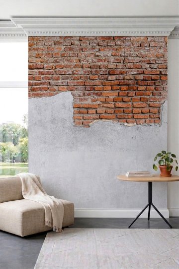 Dreamwall Eskitme Beton Sıva ve Tuğla Görünümlü Tek Parça Tekstil Duvar Kağıdı küçük görsel 1